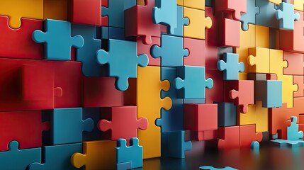 Brainstorming teamwork concept represented by floating jigsaw puzzle pieces, symbolizing business collaboration and idea