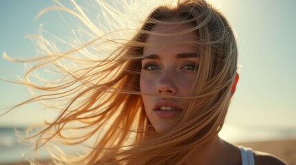 Fototapeta premium Dynamic shot of wind-blown hair flowing in the breeze