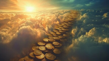 Golden Path to Heaven: A Dreamlike Journey Through Clouds