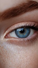 Close up image of beautiful blue female eye. Macro shot.