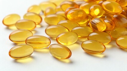 Yellow Cod Liver Oil Tablets on White Background