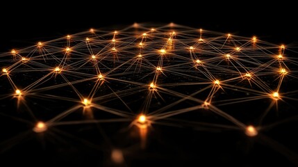Fototapeta premium A web of interconnected nodes and lines on a dark background, symbolizing the complexity of networking and communication.
