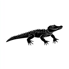Obraz premium Black Silhouette Of An Alligator Crawling