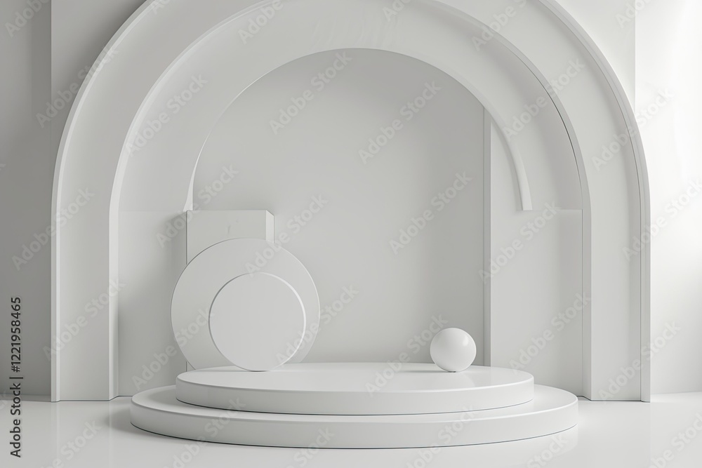 Poster abstract white background with geometric shape podium for product minimal concept 3d rendering