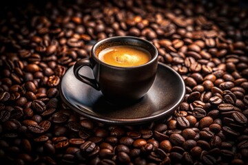 Fototapeta premium Moody Coffee Photo: Rich, Dark Roast Espresso, Commercial Use