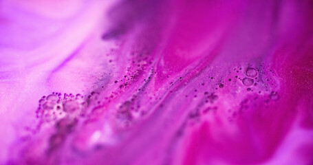Sparkling blend spill. Glitter ink wave. Blur magenta pink purple color oil texture paint mix flow...