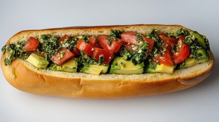 Fresh Avocado and Tomato Sandwich on White Background