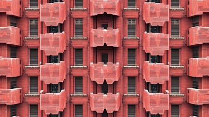 an abstract design made up of repeated architectural elements, such as windows and balconies, creating a rhythmic pattern.