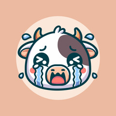 Fototapeta premium Cute Cow Cry Cartoon Vector Art, Illustration and Graphic