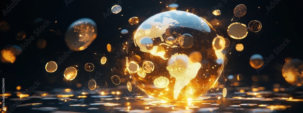 Poster a glowing globe surrounded by speech bubbles forming a harmonious pattern