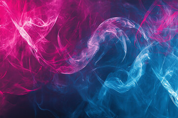 Colorful swirling smoke patterns in pink and blue against a dark background, creating an abstract scene