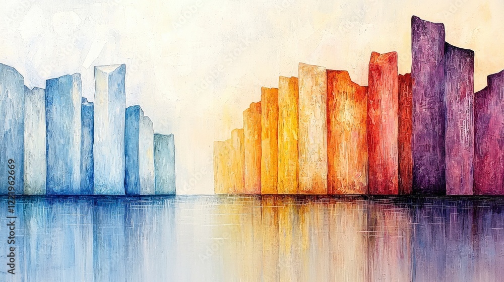 Poster abstract colorful landscape with gradient colors representing mountains and reflections in tranquil 