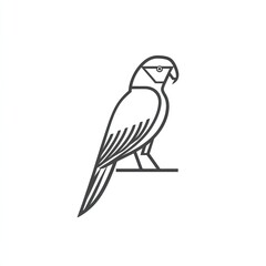 A stylized line drawing of a parrot perched on a branch