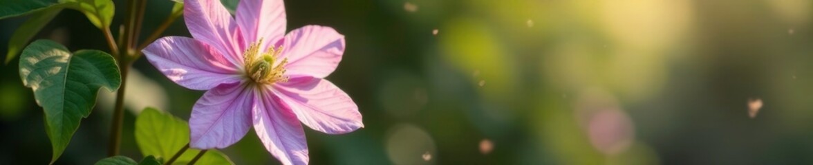 Petals of the clematis flower gently swaying in soft breeze, garden scene, elegant