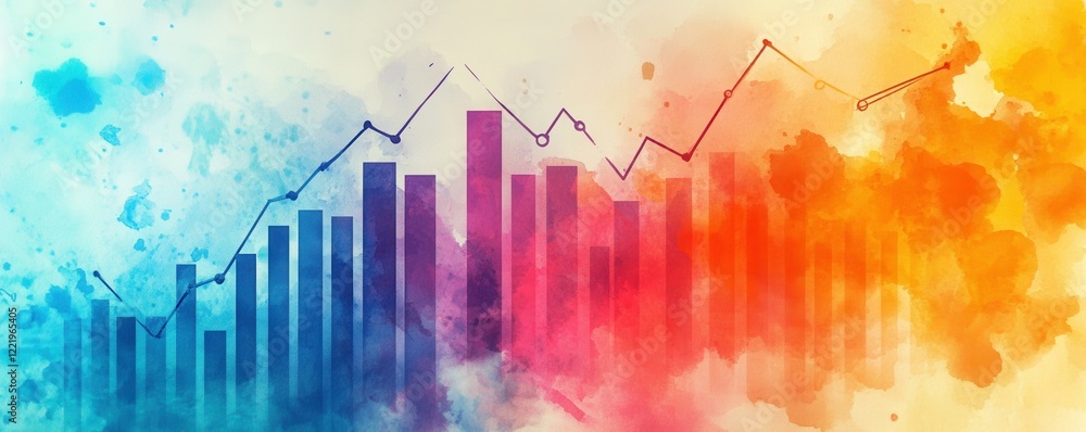 Poster a colorful visualization of a graph depicting data trends, with bars and lines showcasing statistica