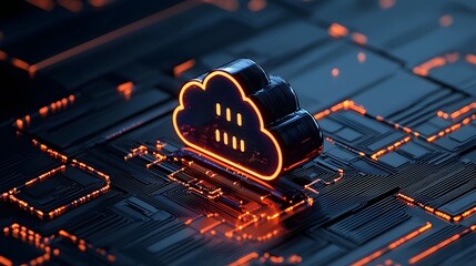 Radiant digital grid in a 3D a futuristic cloud data protection system with a glowing metallic hexagonal pattern and circuit like connections