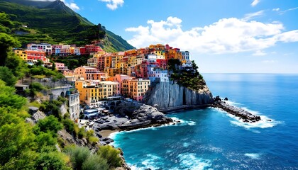 Colorful Manarola Village Cliffside Buildings Seaside Italy