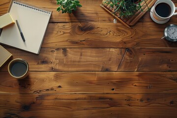 Sharp Image of Flat Lay of Desk Concept on Wooden Table
