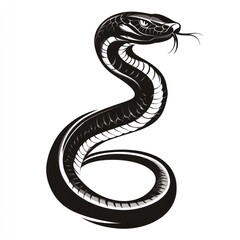 A stylized black cobra coiled in a graceful pose