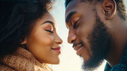 Obraz premium Romantic Couple Close Up Intimate Moment Love Affection Tenderness Eyes Closed Happ