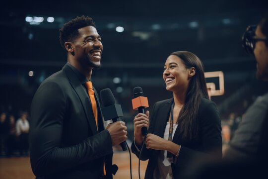 Basketball player microphone interview adult.