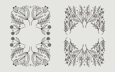 Floral frame line art style vector illustration for poster, invitation or card