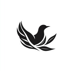 Obraz premium Elegant Bird Silhouette on Branch With Leaves