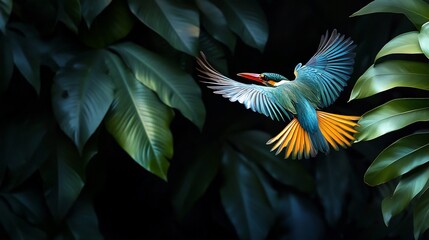 Obraz premium Vibrant Kingfisher in Lush Tropical Foliage