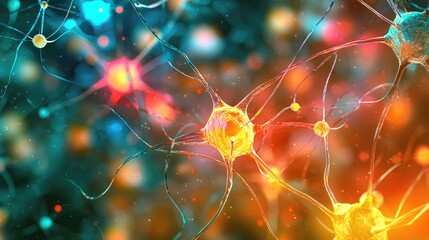 Illustrate a visual representation of neural networks with nodes and connections in a colorful layout.