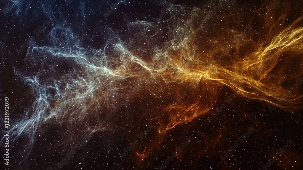 Wall mural illustrate an abstract representation of a cosmic nebula, with swirling gases and stars in deep spac