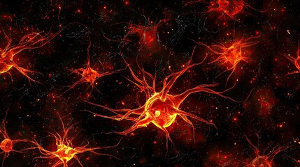 Illustrate glowing neuron structures against a dark background, emphasizing their beauty and complexity.