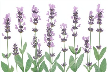Naklejka premium Beautiful Lavender Flowers with Green Leaves Standing Tall in a Lush Garden Setting for Nature and Floral Enthusiasts