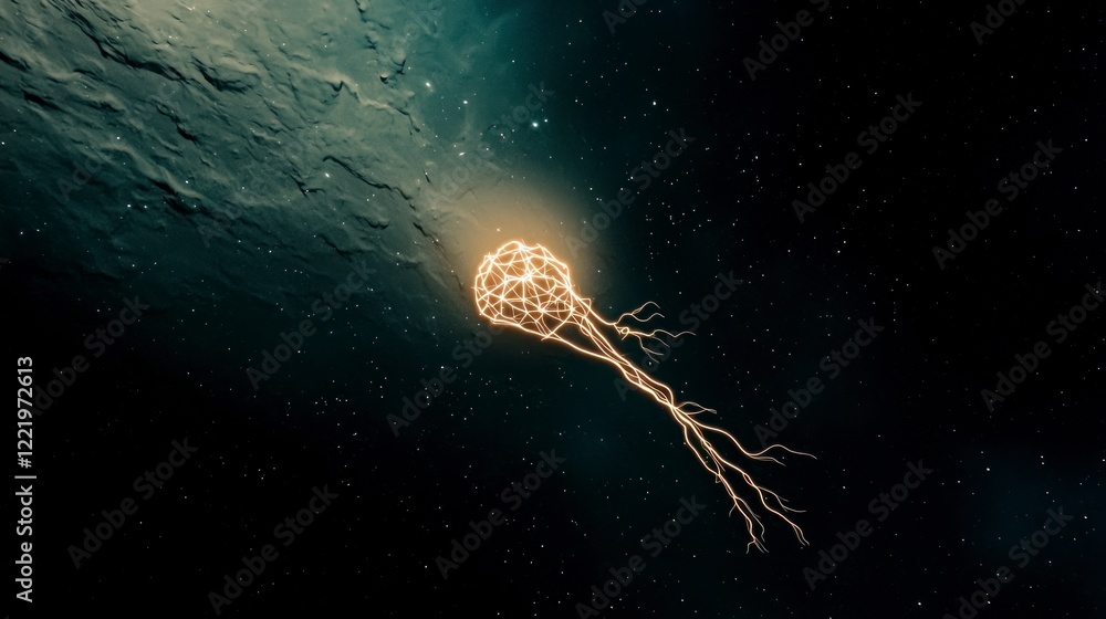 Aufkleber glowing neural net in abstract cosmos ai art space background