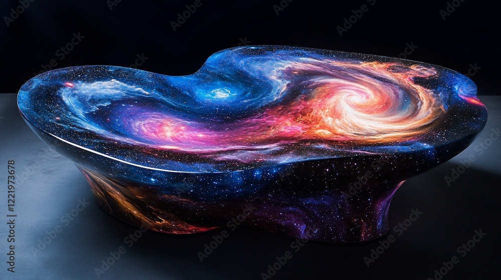 Poster a unique table with a cosmic galaxy design creating a beautiful and surreal abstract pattern
