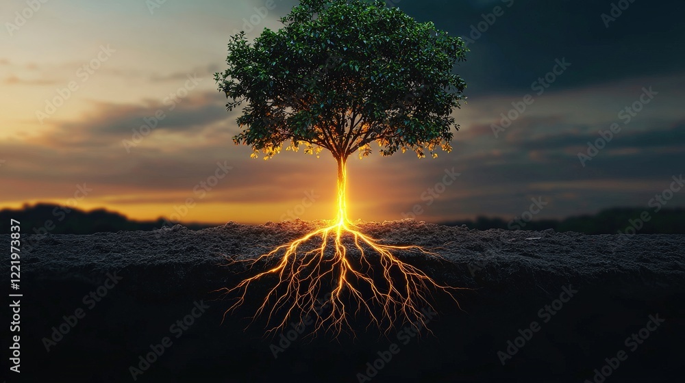 Poster a tree with glowing roots symbolizing equality and shared rights