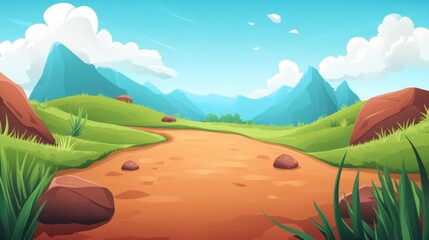 Serene Mountain Path Winding Through Verdant Hills