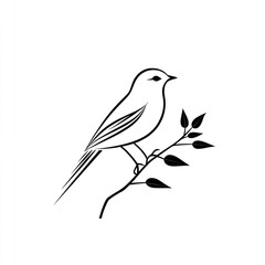 Obraz premium Elegant Bird Silhouette Perched On Branch With Leaves