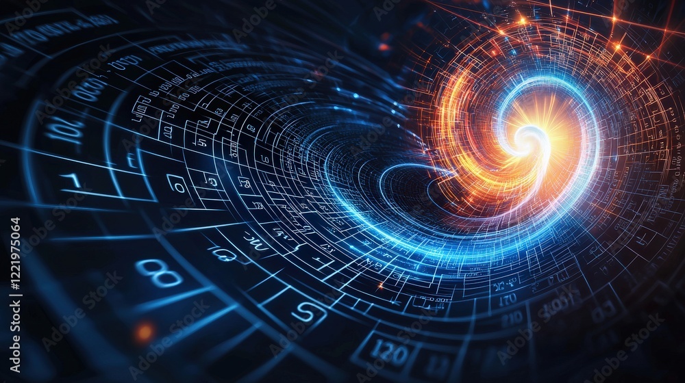 Poster abstract sudoku numbers spiraling outward into a burst of light