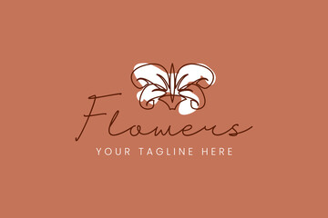 beauty studio logo with simple minimalist linear floral style. Feminine icon for Nail and hair salon Studio, Spa