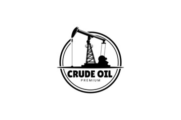 Vintage Retro Crude Oil Mining Pump Machine Silhouette Logo design