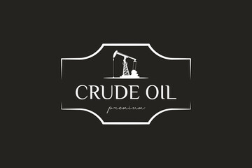 Vintage Retro Crude Oil Mining Pump Machine Silhouette Logo design
