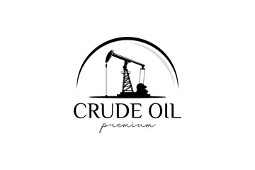Vintage Retro Crude Oil Mining Pump Machine Silhouette Logo design