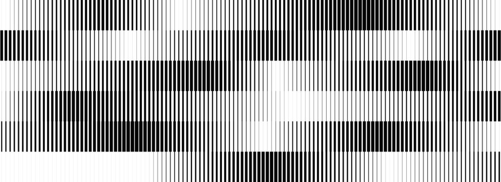 Black and white striped halftone gradient. Fading linear gradation background. Repeating strip pattern backdrop. Parallel lines wallpaper for overlay, print, cover. Vector pulsating effect concept