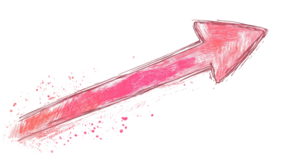 Pink Arrow up line hand drawn on transparent background