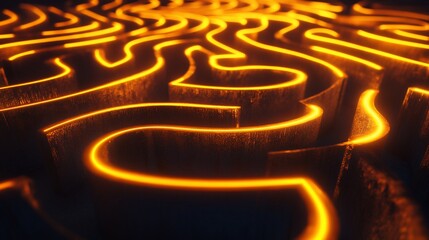 Abstract glowing maze path illuminated in orange against a dark background