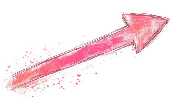 Pink Arrow up line hand drawn on transparent background