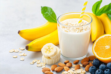 Serene Healthy Breakfast with Oatmeal, Fruits, and Nuts