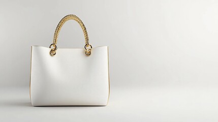 Elegant white handbag with golden chain handles on a light background perfect for fashion