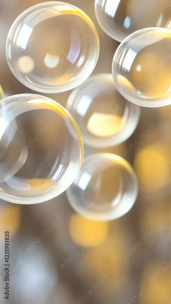 Poster floating bubbles capture light and create a dreamy atmosphere in a soft golden background