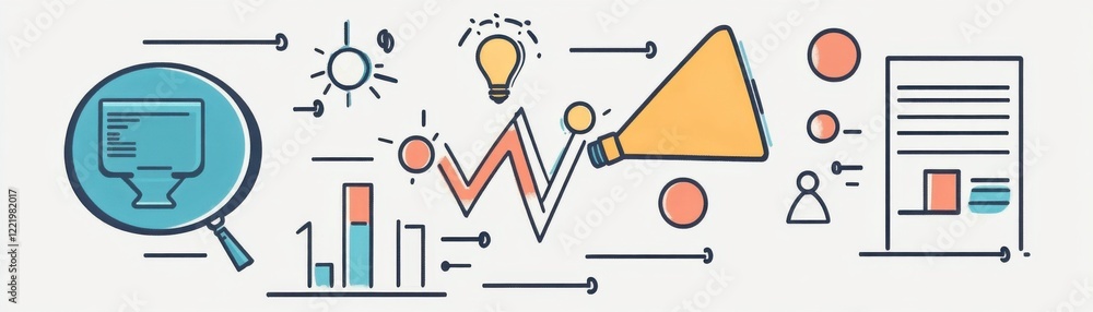 Poster a visual representation of data analysis, featuring graphs, charts, and icons related to insights an
